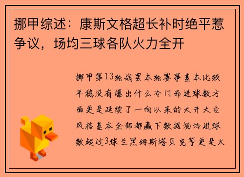 挪甲综述：康斯文格超长补时绝平惹争议，场均三球各队火力全开